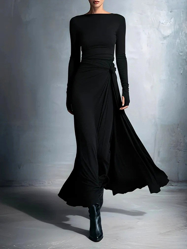Ruth - Women's Ruched Long Sleeve Maxi Dress