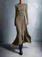 Ruth - Women's Ruched Long Sleeve Maxi Dress