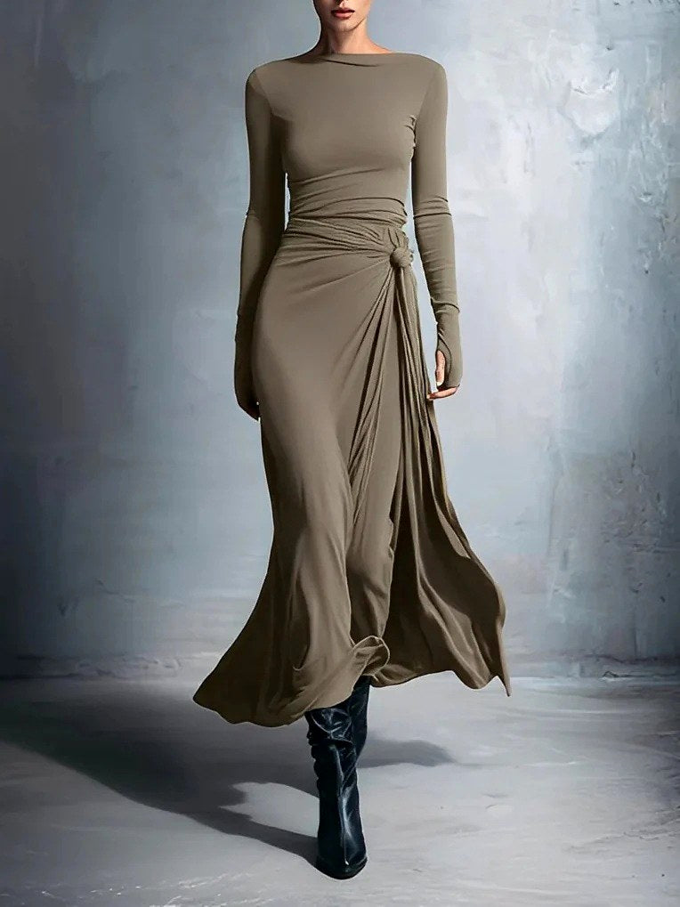 Ruth - Women's Ruched Long Sleeve Maxi Dress