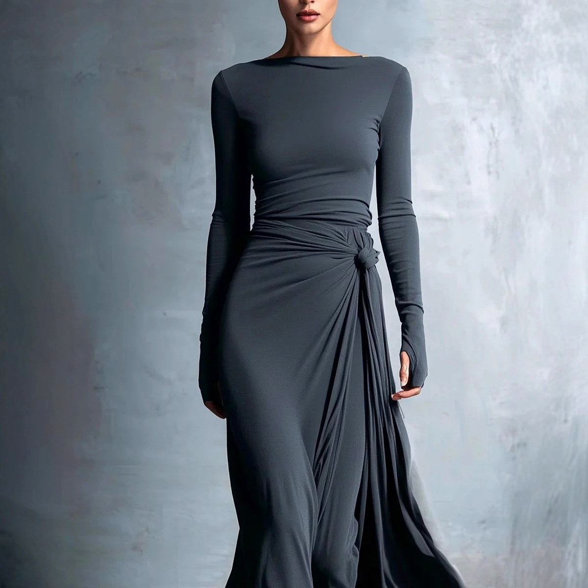 Ruth - Women's Ruched Long Sleeve Maxi Dress