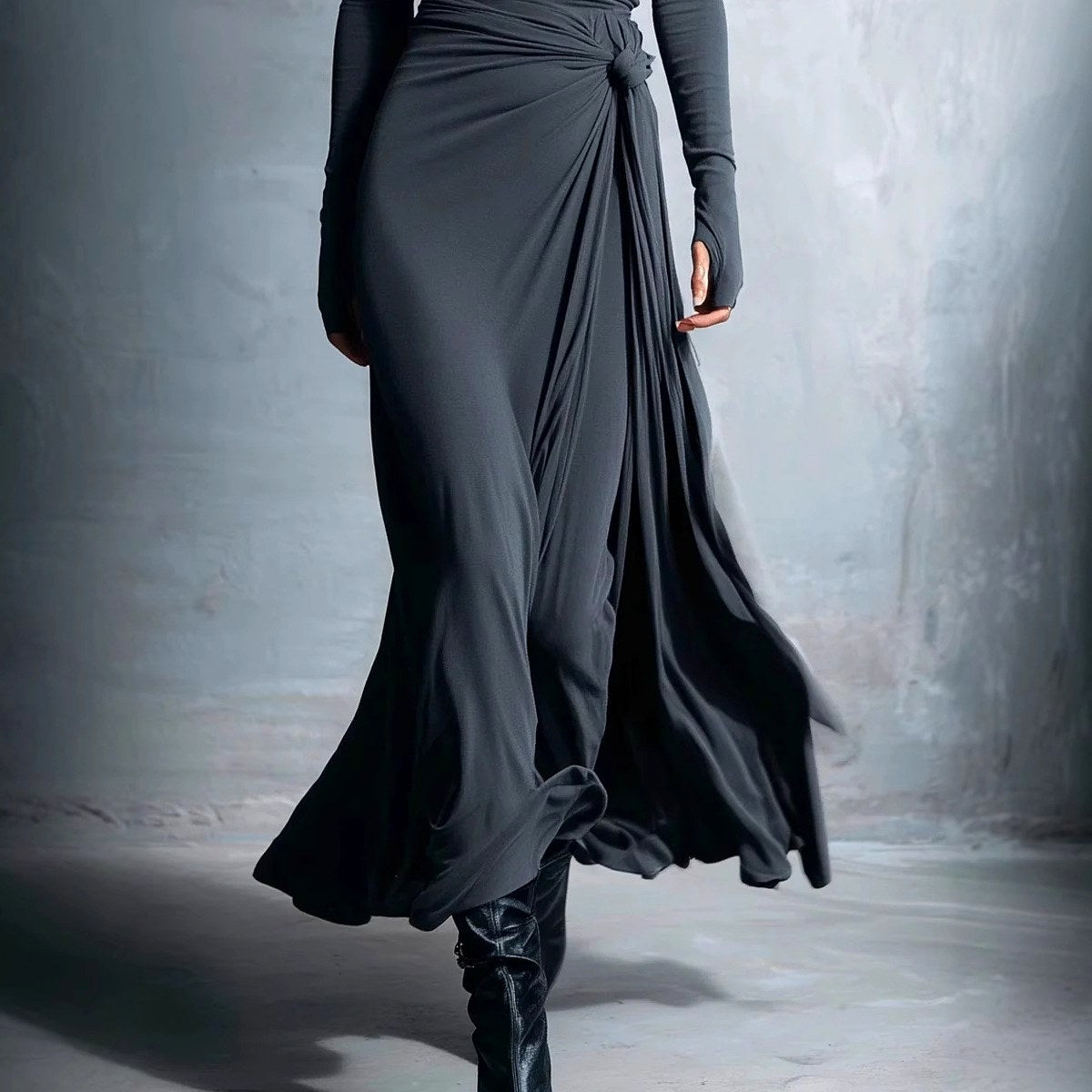Ruth - Women's Ruched Long Sleeve Maxi Dress