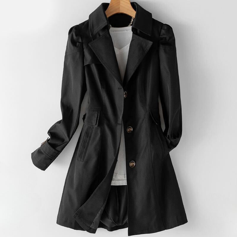Savannah - Women's Classic Buttoned Mid Trench Coat