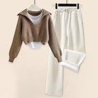 Saylor - Women's Comfy Layered Crop Sweater & Ribbed Pants Set
