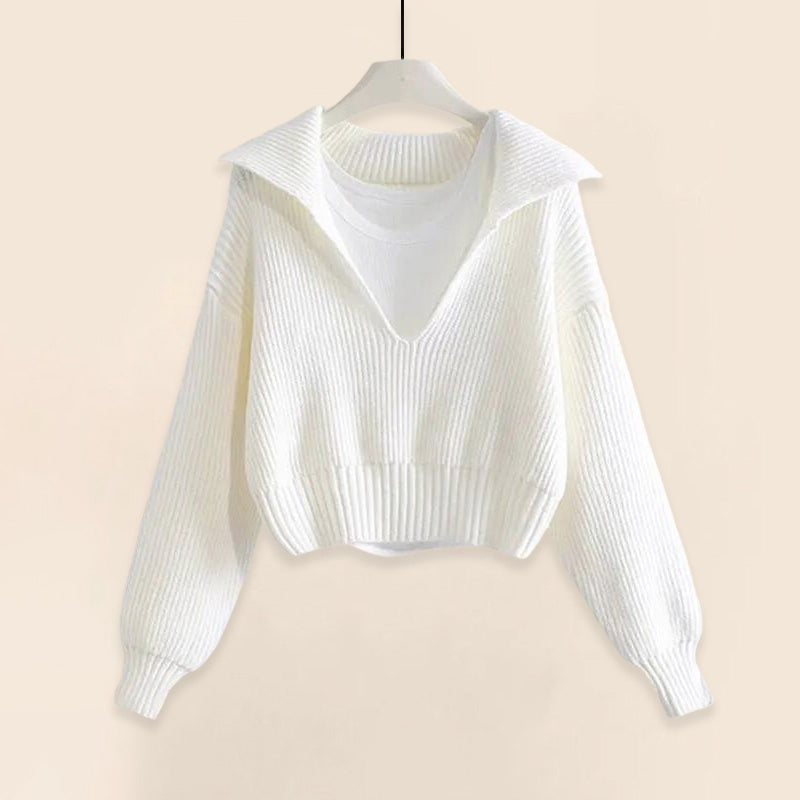 Saylor - Women's Comfy Layered Crop Sweater & Ribbed Pants Set