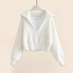 Saylor - Women's Comfy Layered Crop Sweater & Ribbed Pants Set