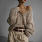 Scarlett - Women's Fuzzy V-Neck Knit Cardigan