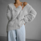 Scarlett - Women's Fuzzy V-Neck Knit Cardigan