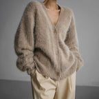 Scarlett - Women's Fuzzy V-Neck Knit Cardigan