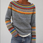 Sienna - Women's Merino Wool Pullover with Multicolor Fair Isle Stripe