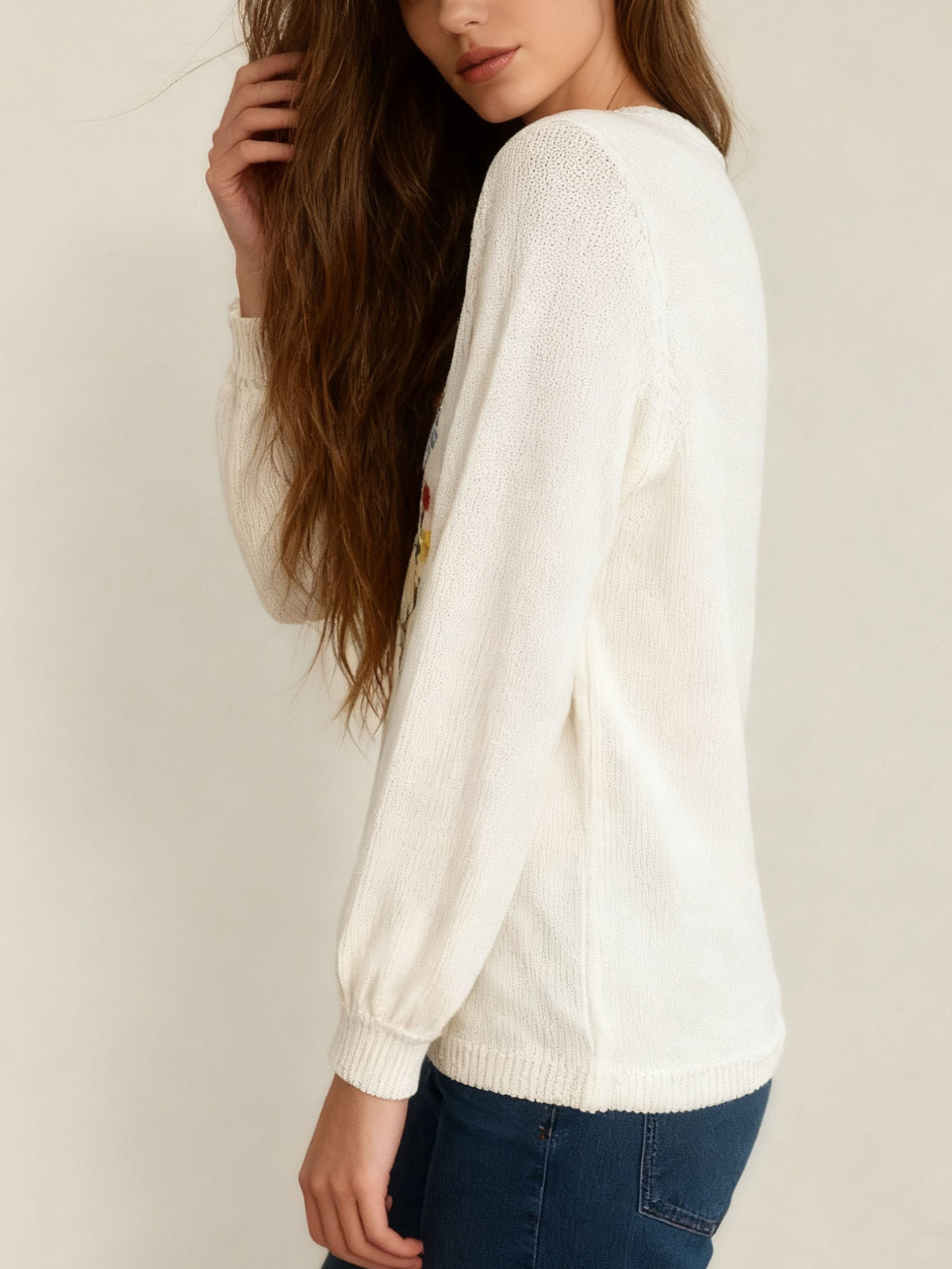 Veronica - Women’s Boho Floral Embroidered Sweater
