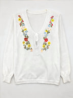 Veronica - Women’s Boho Floral Embroidered Sweater