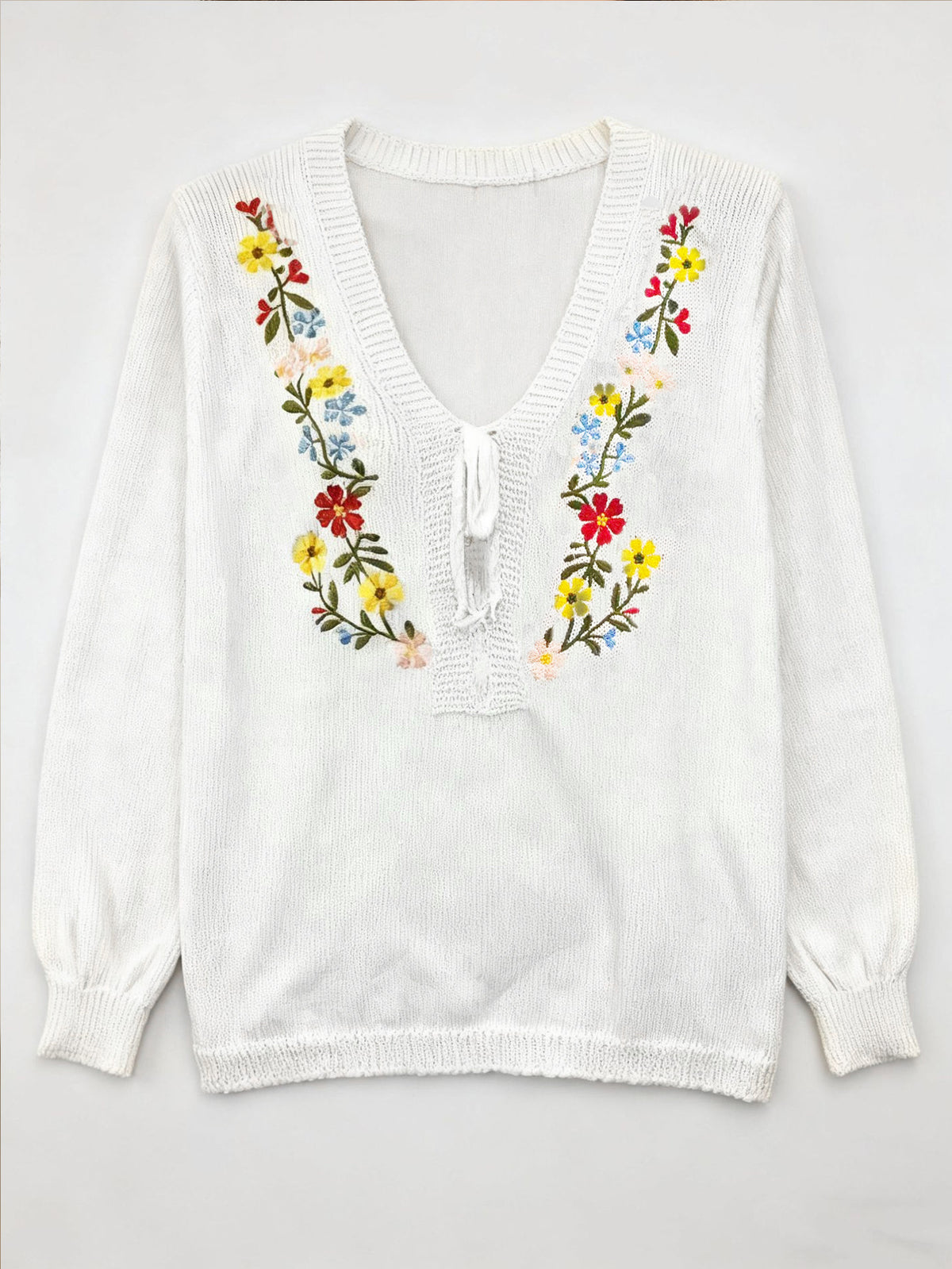 Veronica - Women’s Boho Floral Embroidered Sweater