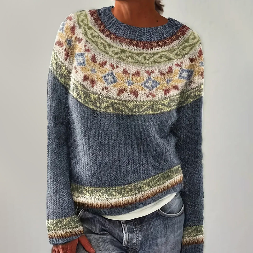 Violet - Women's Multicolor Striped Knit Sweater with Patterned Yoke
