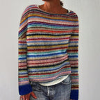 Violet - Women's Multicolor Striped Knit Sweater with Patterned Yoke