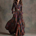 Wren - Women's Boho Plaid Long-Sleeve Button-Front Maxi Dress