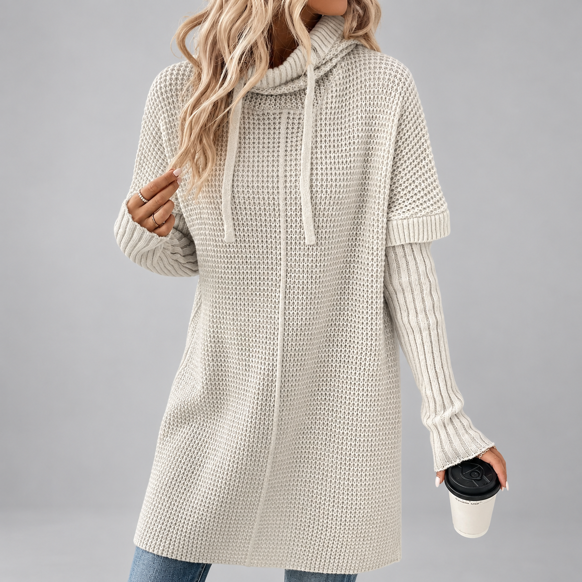 Yareli - Women’s Cowl Neck Sweater with Layered Sleeves