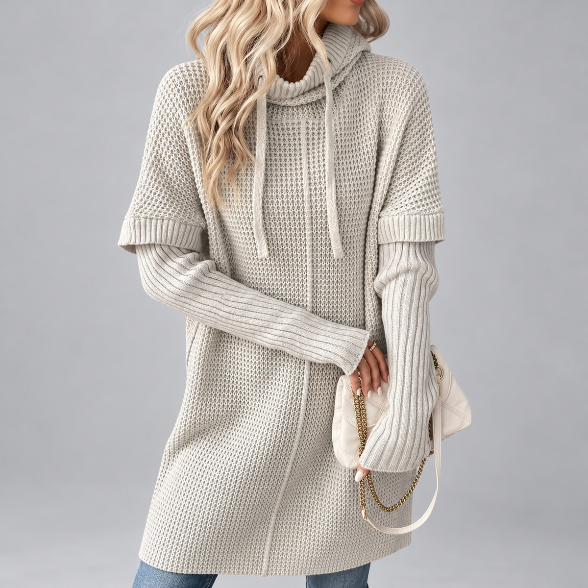 Yareli - Women’s Cowl Neck Sweater with Layered Sleeves