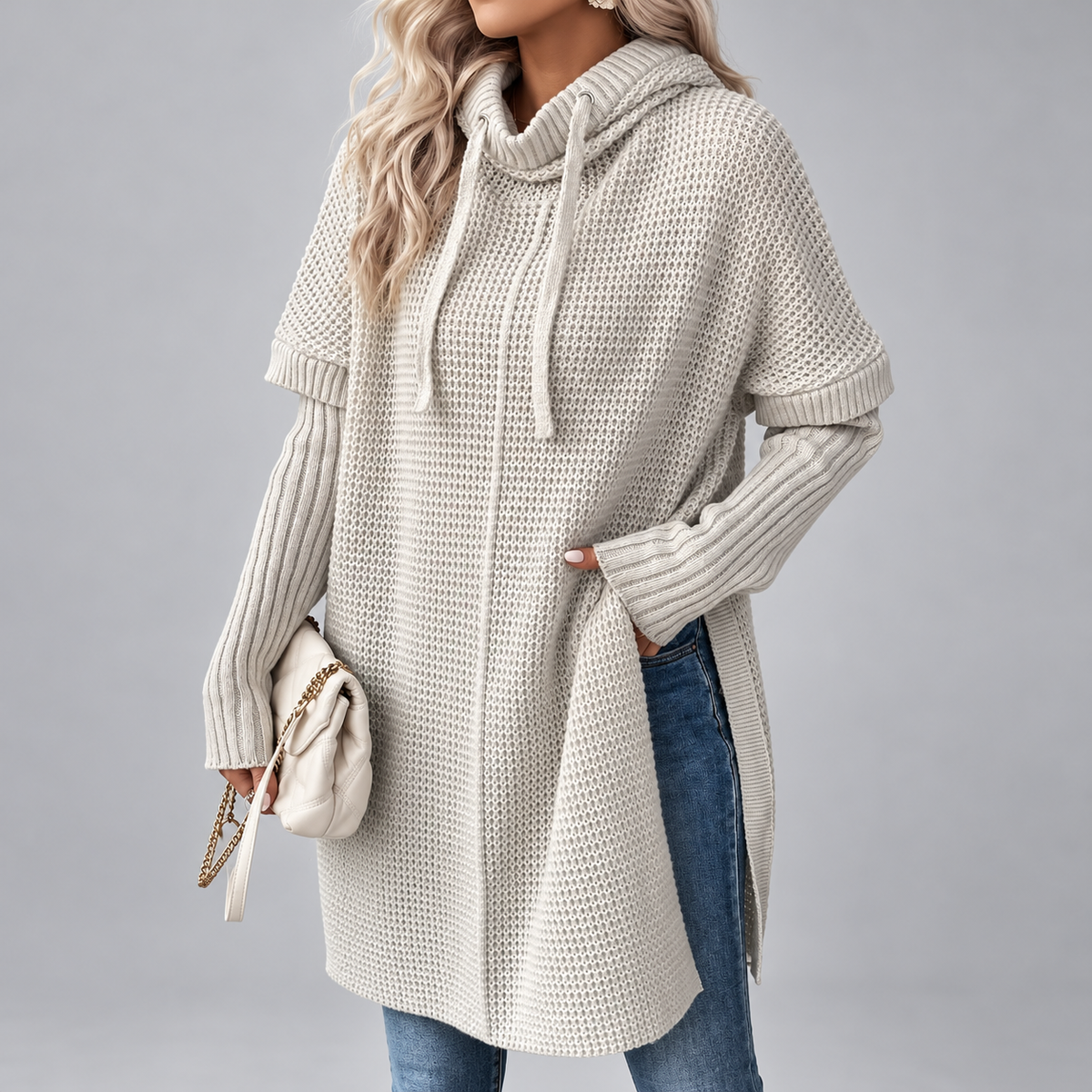 Yareli - Women’s Cowl Neck Sweater with Layered Sleeves