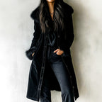 Yveth - Women's Button-Front Coat with Faux Fur Collar and Cuffs