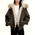Zaniyah - Women’s Y2K Faux Fur Trim Bomber Jacket