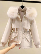 Abigail - Women's Drawstring Waist Faux Fur Hooded Parka Jacket