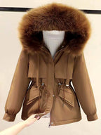 Abigail - Women's Drawstring Waist Faux Fur Hooded Parka Jacket