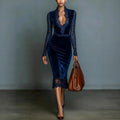 Adelle - Women's Velvet V-Neck Bodycon Midi Dress 1