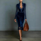 Adelle - Women's Velvet V-Neck Bodycon Midi Dress 1