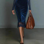 Adelle - Women's Velvet V-Neck Bodycon Midi Dress 3