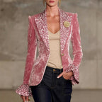 Aida - Women's Velvet Leopard Trim Statement Blazer 1