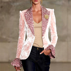 Aida - Women's Velvet Leopard Trim Statement Blazer 2