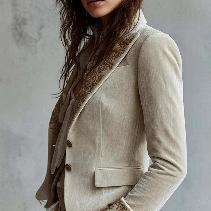 Ainsley - Women's Lace-Cuff Embroidered Velvet Blazer 3