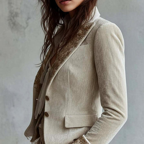 Ainsley - Women's Lace-Cuff Embroidered Velvet Blazer 3