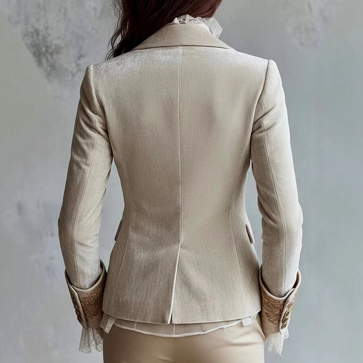 Ainsley - Women's Lace-Cuff Embroidered Velvet Blazer 6