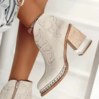 Aiza - Women's Embroidered Studded Ankle Boots