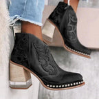 Aiza - Women's Embroidered Studded Ankle Boots
