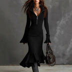 Aja - Women's Ribbed Zip Neck Knit Midi Dress 2