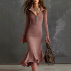 Aja - Women's Ribbed Zip Neck Knit Midi Dress 3