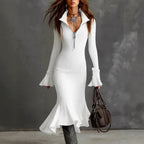 Aja - Women's Ribbed Zip Neck Knit Midi Dress 4