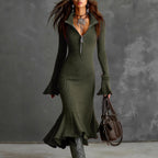 Aja - Women's Ribbed Zip Neck Knit Midi Dress 5