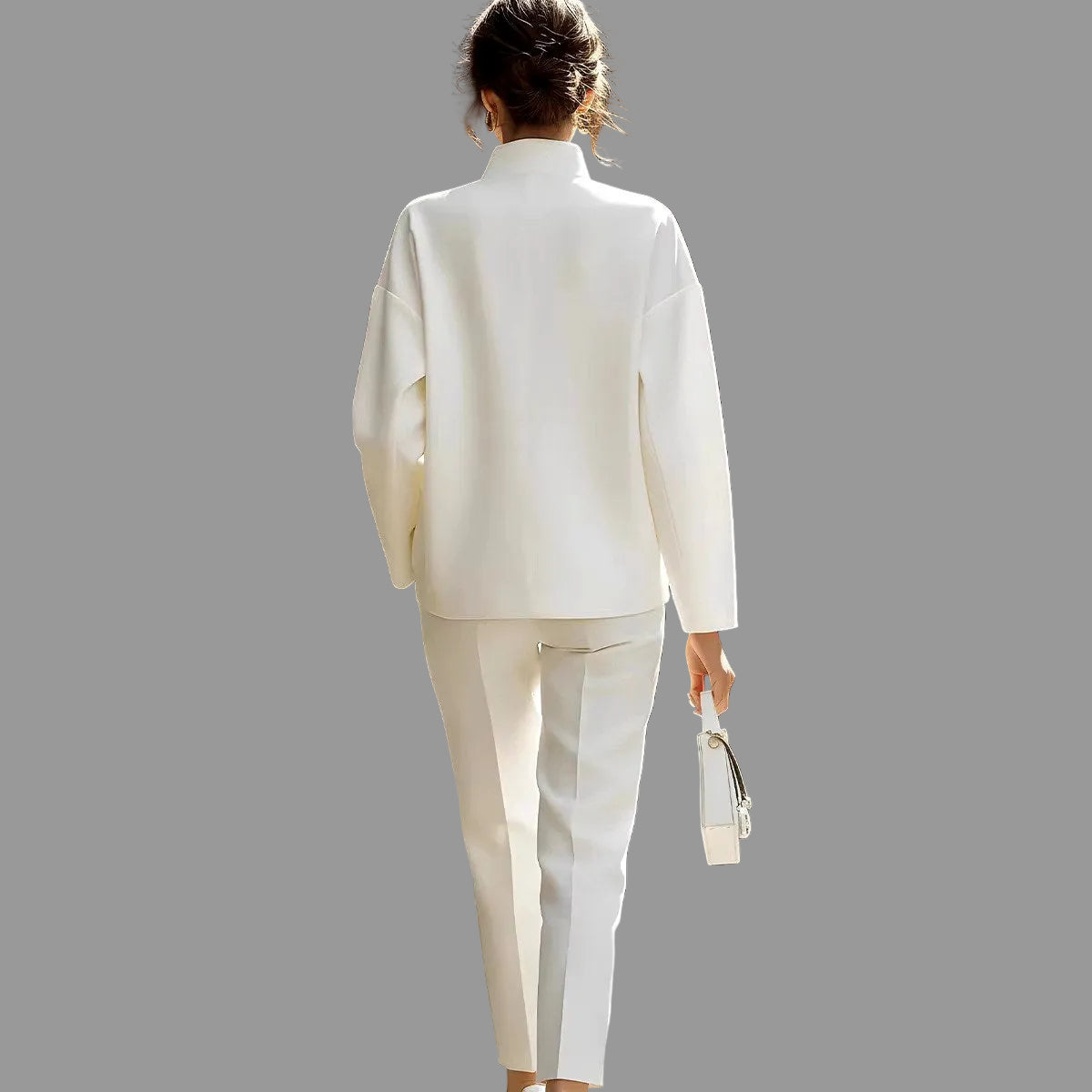 Alessia - Women's Stand Collar Pocket Detail Two-Piece Set 10