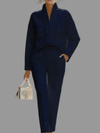 Alessia - Women's Stand Collar Pocket Detail Two-Piece Set 3