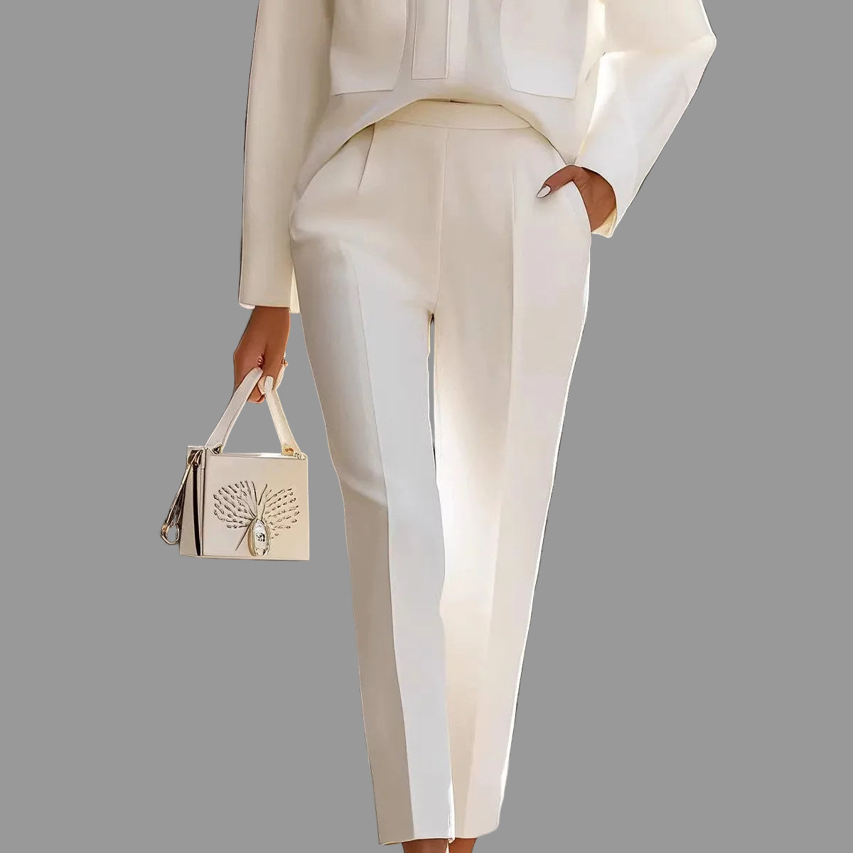 Alessia - Women's Stand Collar Pocket Detail Two-Piece Set 9