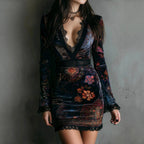 Alida - Women's Deep V-Neck Velvet Bodycon Dress 1