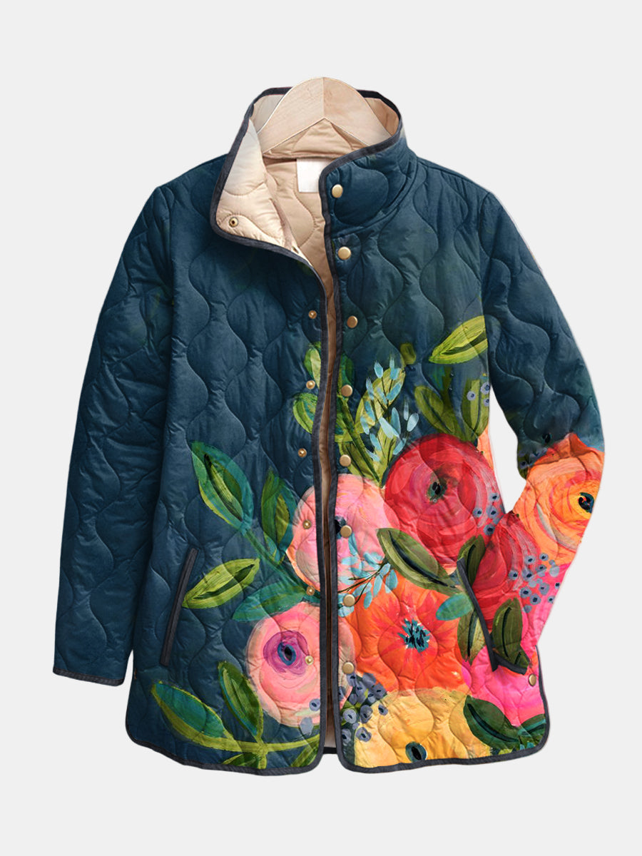 Alisson - Women's Quilted Floral Jacket with Button Front