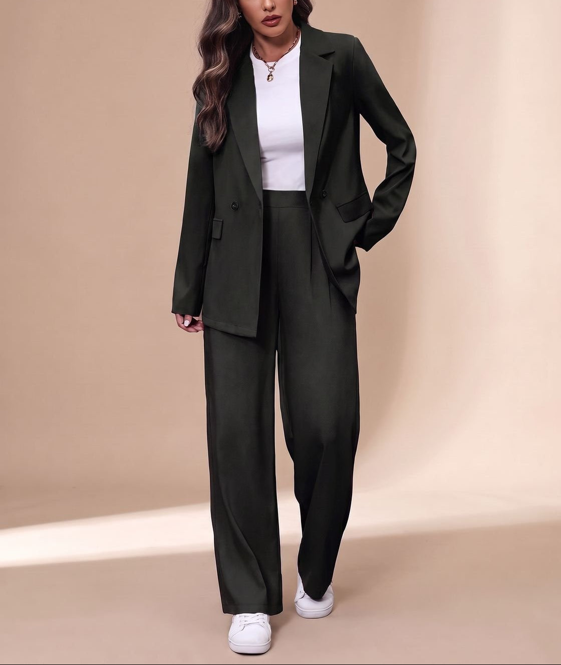 Alma - Women's Double-Breasted Blazer with High-Waist Trousers