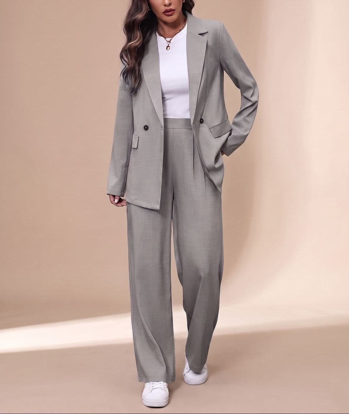 Alma - Women's Double-Breasted Blazer with High-Waist Trousers