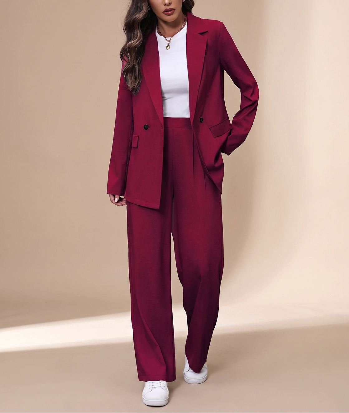 Alma - Women's Double-Breasted Blazer with High-Waist Trousers