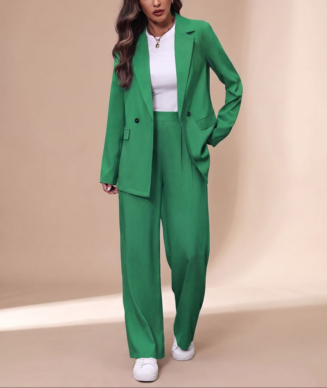 Alma - Women's Double-Breasted Blazer with High-Waist Trousers