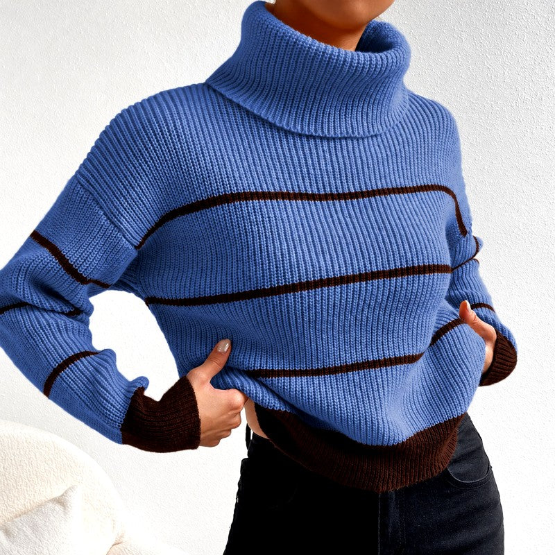Aloisia - Women’s Contrast Stripe Knit Turtleneck Sweater 2